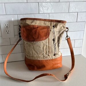 The Original Peace and Patience Sustainable Canvas Leather Crossbody Bag purse